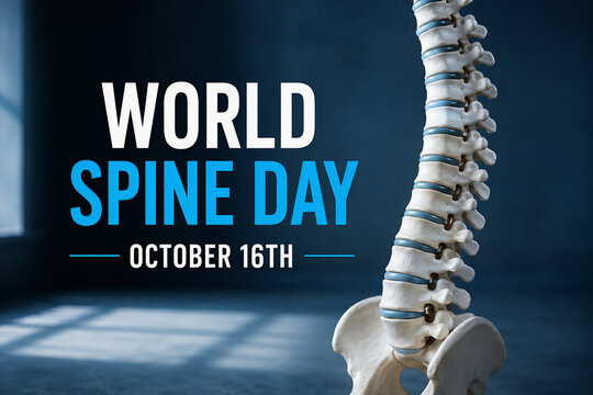 World Spine Day October 16th Anatomy Spine Model on Blue Background