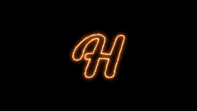 Animated Orange Fire Neon Letter H Reveal on Black Background