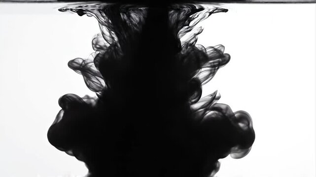 Abstract Black Ink Cloud Diffusion in White Background