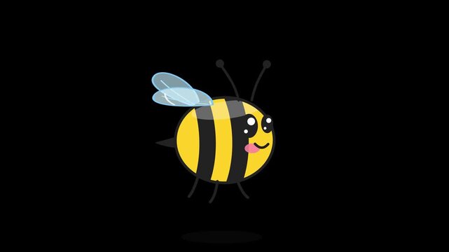 Cute cartoon honeybees flying on black background