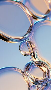 Close-up Abstract Macro of Translucent Bubbles and Liquid Droplets with Iridescent Reflections