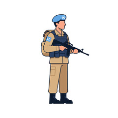 Obraz premium United Nations peacekeeper standing with a weapon in a neutral position