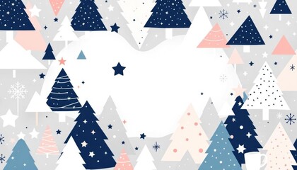 Obraz premium Festive winter wonderland with stylized christmas trees and stars in pastel and navy tones