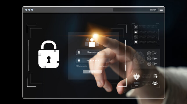 Concept of cybersecurity and data privacy. A secure login interface requires user authentication with a private password to protect personal account information and prevent fraud. Fermion
