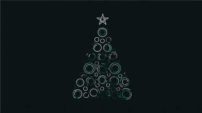 Minimalist christmas tree with star and circular pattern on dark background