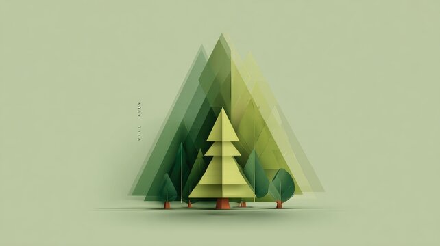 Abstract geometric forest with stylized trees in soft green hues