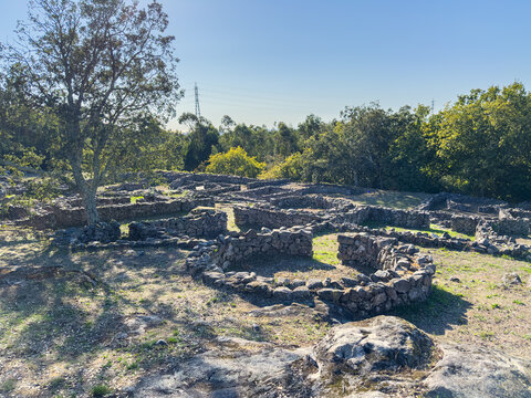 Ancient circular stone ruins at Castro de Romariz