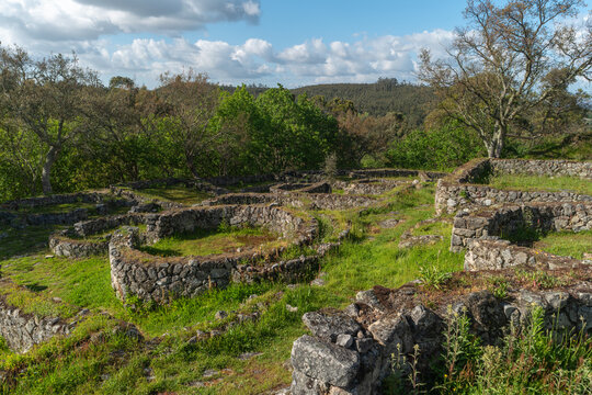 Ancient stone ruins at Castro de Romariz in Portugal