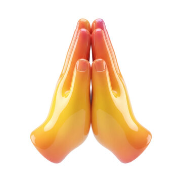 3D yellow and orange gradient folded hands emoji, representing prayer, gratitude, or greeting, symbolizing spirituality and connection.
