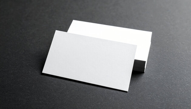 Minimalist stack of blank white business cards on dark grey surface mockup
