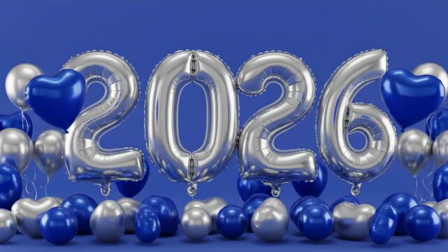 Silver 2026 Balloons for Blue New Year Celebration