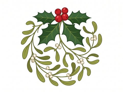 Holly berry icon leaves and berries mistletoe Symbol of Christmas.