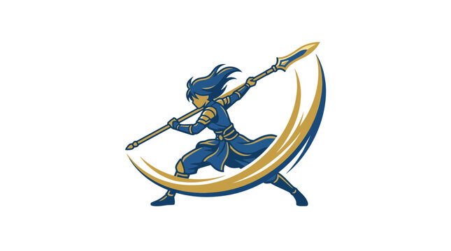 Spear Warrior Character Slashing Weapon Vector Illustration