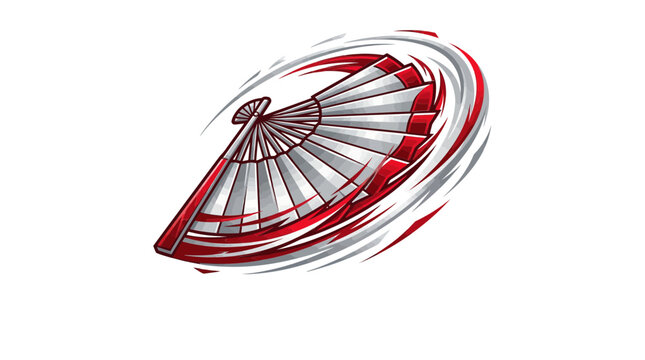 Spinning Traditional Folding Hand Fan with Dynamic Motion Trails Vector Illustration