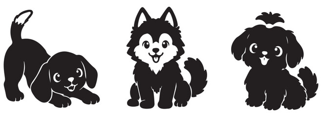 Fototapeta premium silhouette of a dog in different poses and breeds