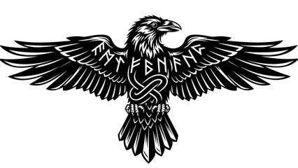Obraz premium Norse Raven Symbol with Celtic Knotwork and Runes