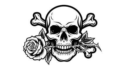Fototapeta premium Skull and Rose Tattoo Illustration