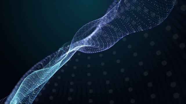 Futuristic video animation with particle wave object in slow motion, 4096x2304 loop 4K
