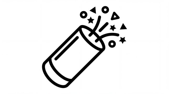 Confetti cannon icon exploding with festive shapes