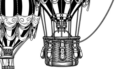 Vintage Hot Air Balloon Illustration Black and White © kiki__