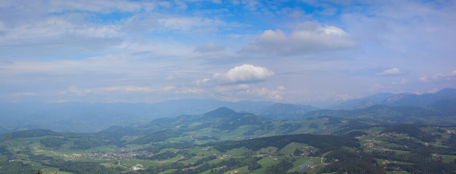 Rolling Hills Landscape in Styria, Austria on a Cloudy Day