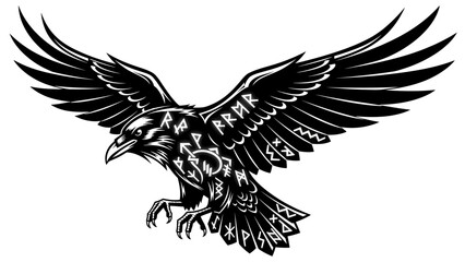 Obraz premium Norse Raven Symbol with Ancient Runes Illustration