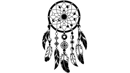 Fototapeta premium Minimalist Black and White Dreamcatcher Illustration