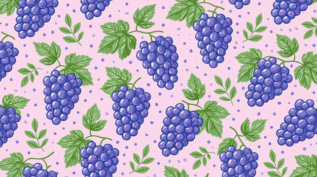 seamless pattern illustration of grapes on a vine