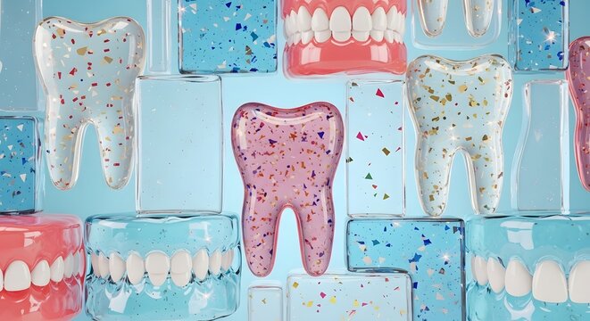 Transparent Tooth Shapes Creating a Modern Dental Pattern
