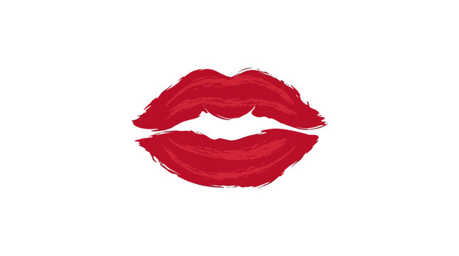 Artistic vector illustration of vibrant red lips with a painterly brushstroke texture, isolated on a white background, symbolizing beauty, makeup, passion, and a romantic kiss.