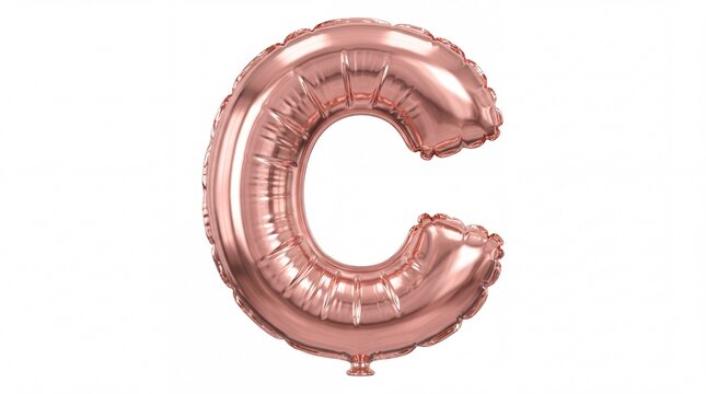 Rose gold foil balloon letter c isolated on white background