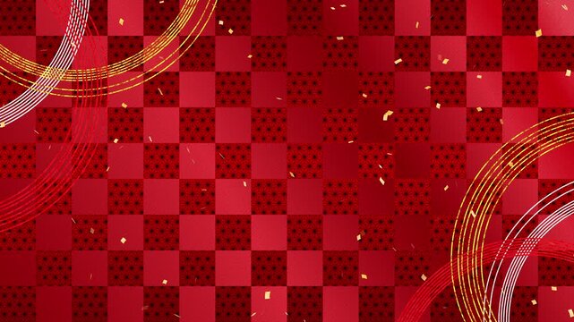 circle gold red confetti gold fall pattern01 ichimatsu pattern asanoha pattern loop （red background）01