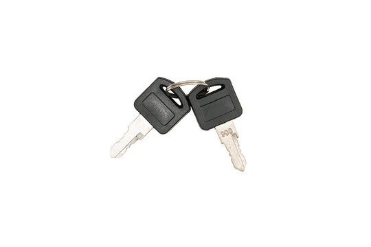 Pair of black plastic ignition keys on keyring