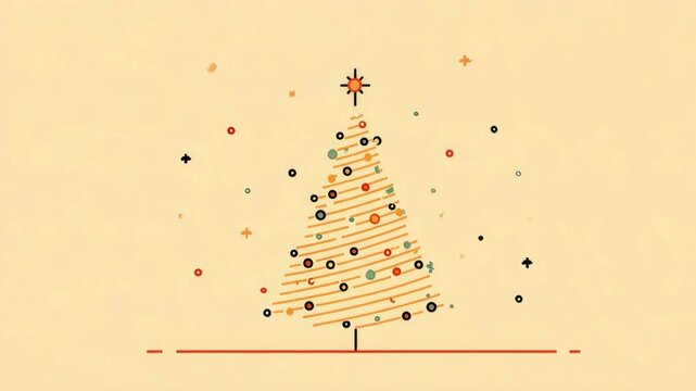 Minimalist geometric christmas tree with festive ornaments and abstract design elements
