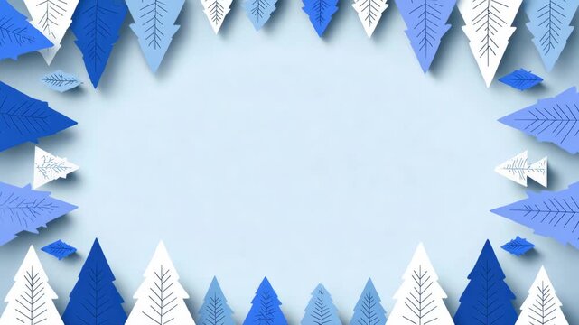 Geometric blue and white leaves border on light blue background