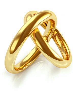 Intertwined golden wedding rings isolated on a clean background symbolizing unity and love