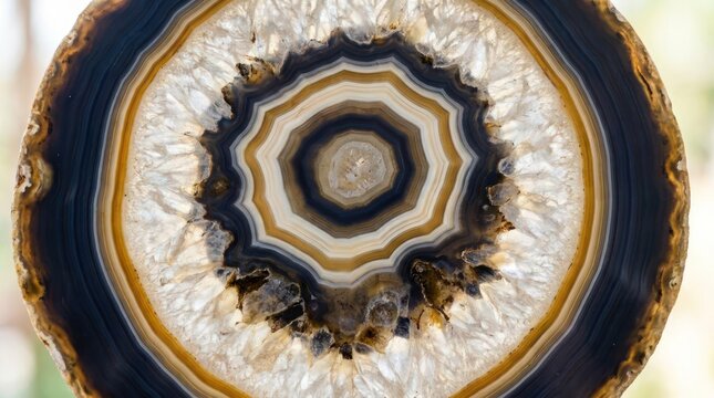 Concentric agate geode cross section with natural patterns
