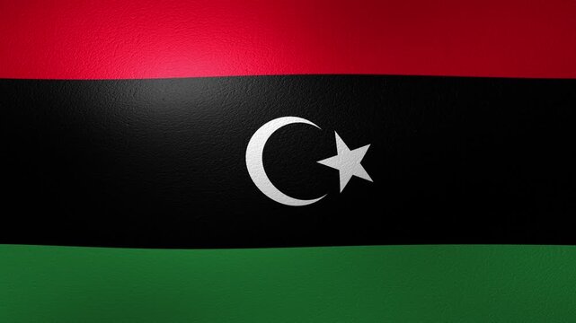 Libyan national flag waving in the wind