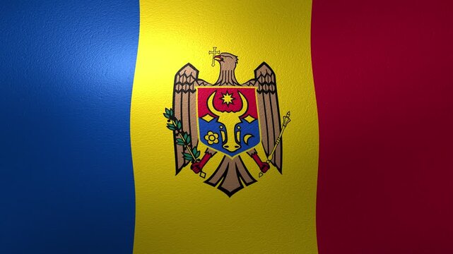 Waving flag of Moldova with national emblem