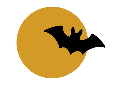 Black Bat Flying Silhouette with Full Moon, Halloween Design