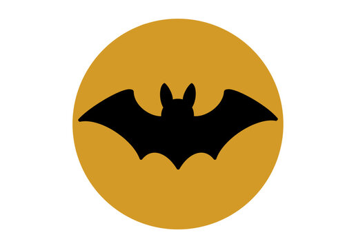 Black Bat Silhouette Centered on Full Moon Halloween Design