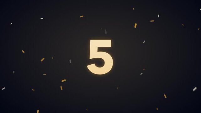 金銀の紙吹雪が立体的に舞い10から0を刻む祝賀イベントカウントダウン祝典アニメーション背景