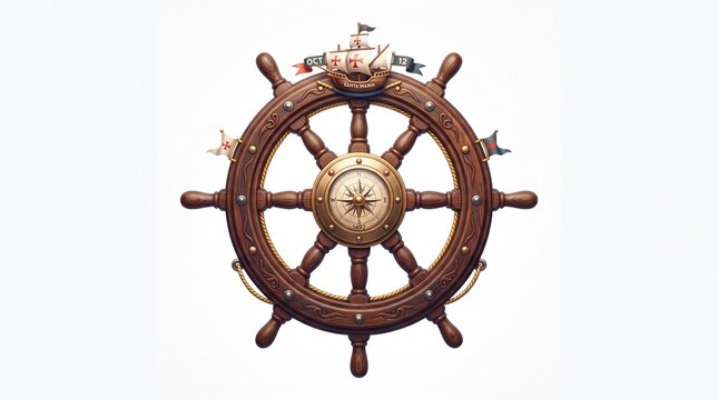 3D Icon Illustration ship steering wheel for colombus day good for Ui design or social media feed