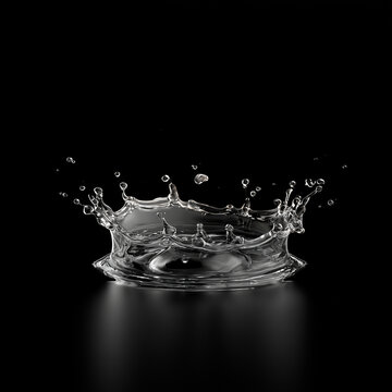 Water Splash Crown Droplet Impact Isolated on Black Background Macro Photography