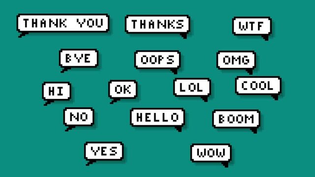 Comic Pixel Speech Bubble Text Expressions Teal Background