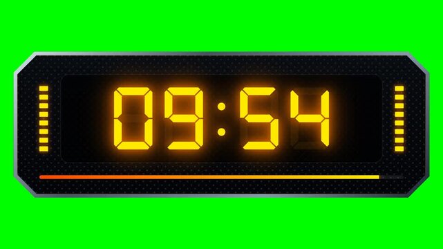 10 minute timer digital countdown on green screen background