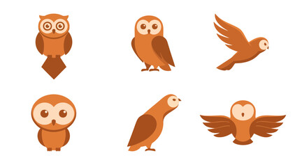 Obraz premium Brown owl character set showing various poses and flying motions for flat graphic design vector projects