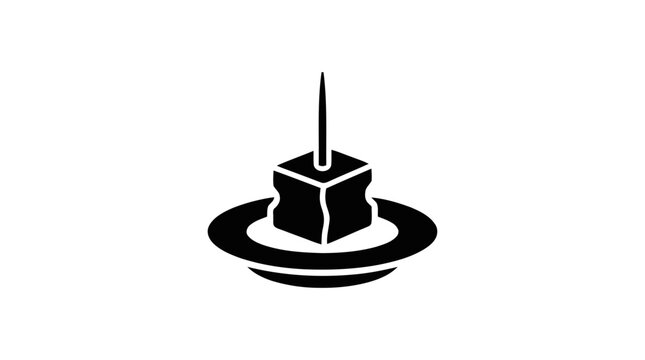 Vector illustration of icon of a cube on a plate with a toothpick on a transparent background