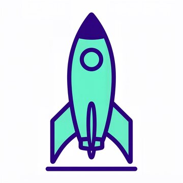 Flat duotone rocket ship icon in purple and mint isolated on white bac