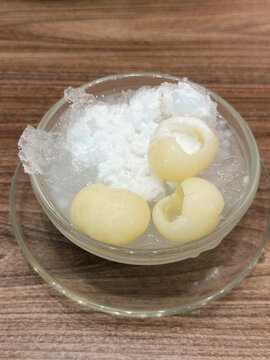 Bowl of longan with sago and coconut milk